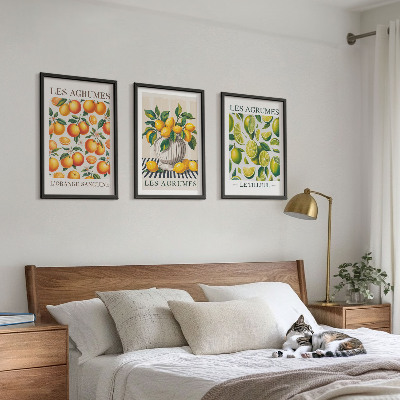 Triptykon billeder med ramme Citrusfrugter i farverige udgaver