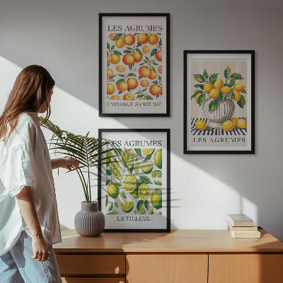 Triptykon billeder med ramme Citrusfrugter i farverige udgaver
