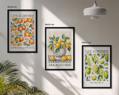 Triptykon billeder med ramme Citrusfrugter i farverige udgaver