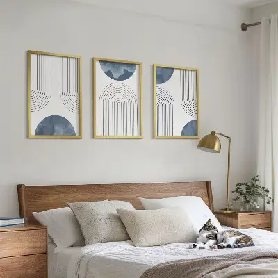 Billedvæg med abstrakte blå mønstre inspiration