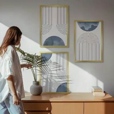 Billedvæg med abstrakte blå mønstre inspiration