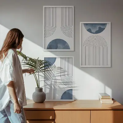 Billedvæg med abstrakte blå mønstre inspiration