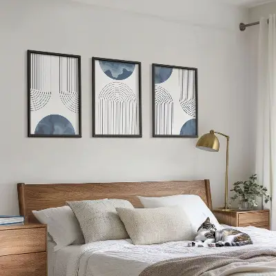 Billedvæg med abstrakte blå mønstre inspiration