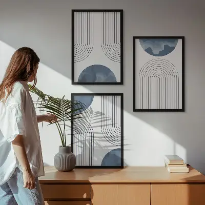 Billedvæg med abstrakte blå mønstre inspiration