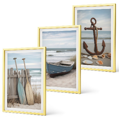 Triptykon billeder med ramme Strandbåd anker sand