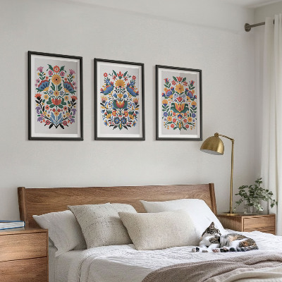 Billedvæg inspiration Blomstermønstre i intense farver
