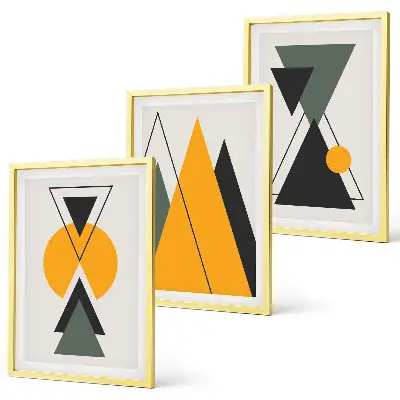 Abstrakte geometriske former triptykon billeder med ramme