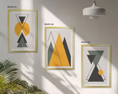 Abstrakte geometriske former triptykon billeder med ramme