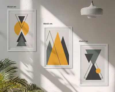 Abstrakte geometriske former triptykon billeder med ramme