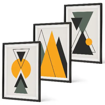 Abstrakte geometriske former triptykon billeder med ramme