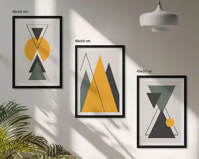 Abstrakte geometriske former triptykon billeder med ramme