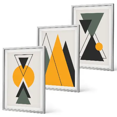 Abstrakte geometriske former triptykon billeder med ramme