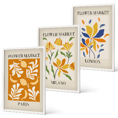 Billedsæt til soveværelset Blomsterplakater Paris Milano London