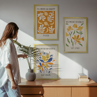 Billedsæt til soveværelset Blomsterplakater Paris Milano London