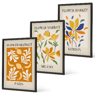 Billedsæt til soveværelset Blomsterplakater Paris Milano London