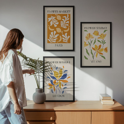Billedsæt til soveværelset Blomsterplakater Paris Milano London