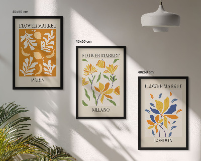 Billedsæt til soveværelset Blomsterplakater Paris Milano London