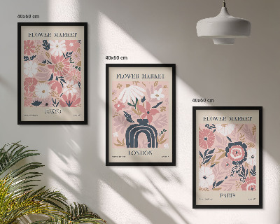 Triptykon billeder med ramme Blomstermotiver Tokyo London Paris