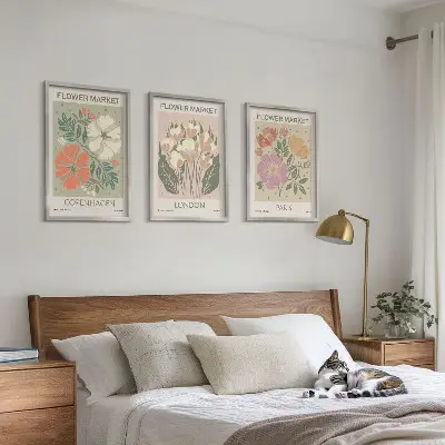 Plakatsæt til soveværelset med motiver af blomster fra København London og Paris