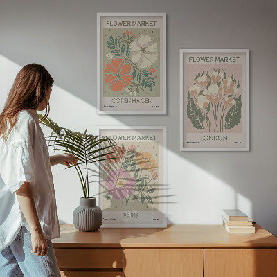 Billedsæt til soveværelset Blomsterplakater København London Paris