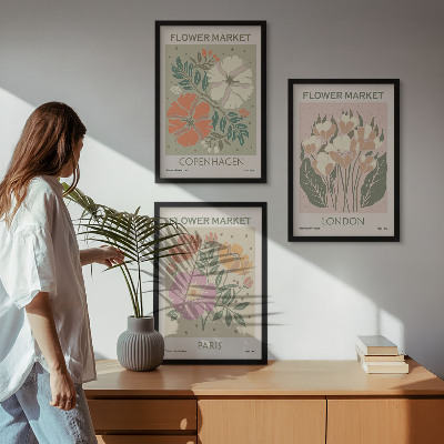 Billedsæt til soveværelset Blomsterplakater København London Paris