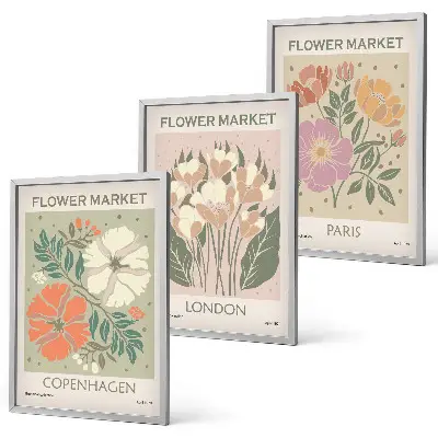 Plakatsæt til soveværelset med motiver af blomster fra København London og Paris