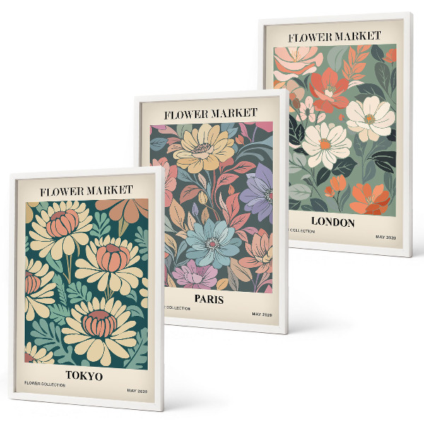 Billedvæg inspiration Blomsterplakater Tokyo Paris London