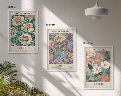 Billedvæg inspiration Blomsterplakater Tokyo Paris London