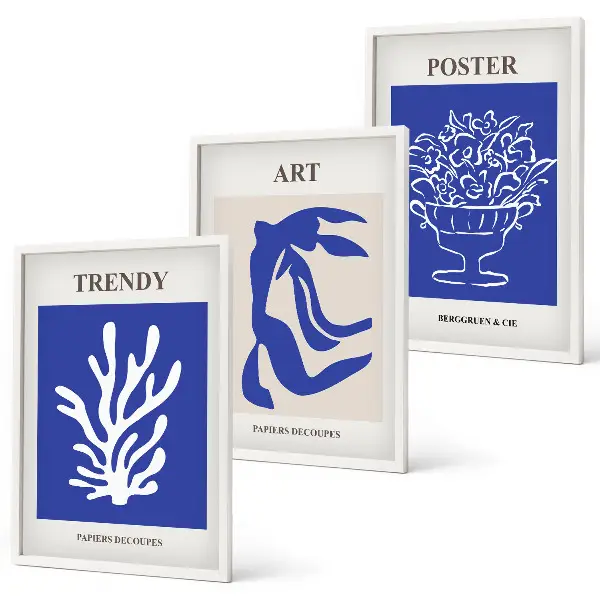 Matisses abstrakte plakater triptykon med rammer