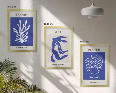 Matisses abstrakte plakater triptykon med rammer