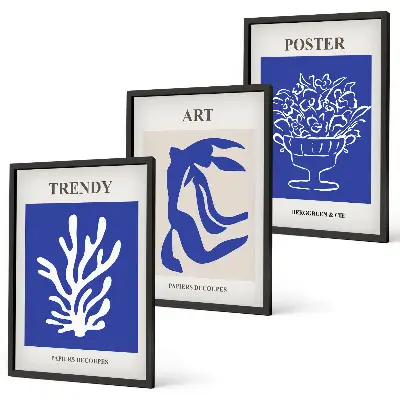 Matisses abstrakte plakater triptykon med rammer