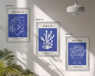 Blå plakater stilfuld vægdekoration