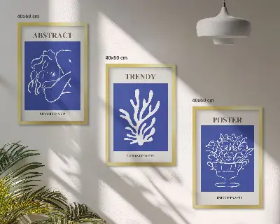 Blå plakater stilfuld vægdekoration