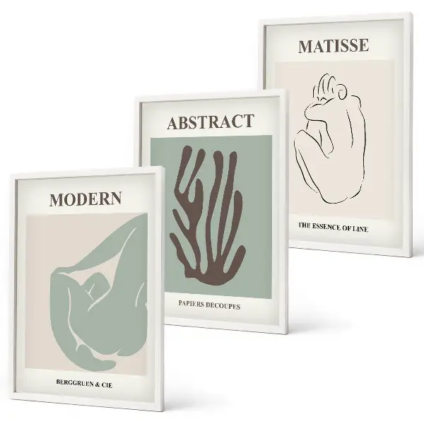 Triptykon med Matisse-inspirerede abstrakte malerier inklusive ramme