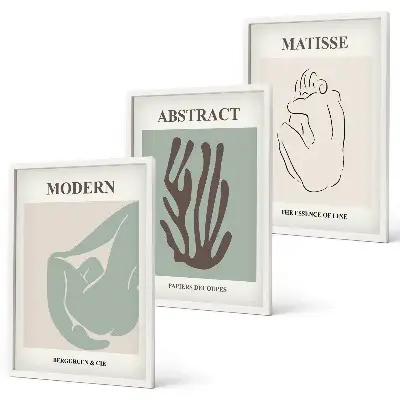 Triptykon med Matisse-inspirerede abstrakte malerier inklusive ramme
