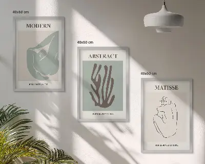 Triptykon med Matisse-inspirerede abstrakte malerier inklusive ramme
