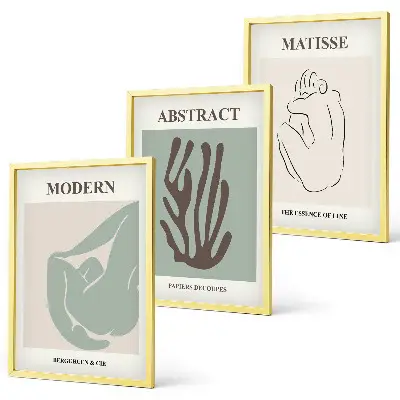 Triptykon med Matisse-inspirerede abstrakte malerier inklusive ramme