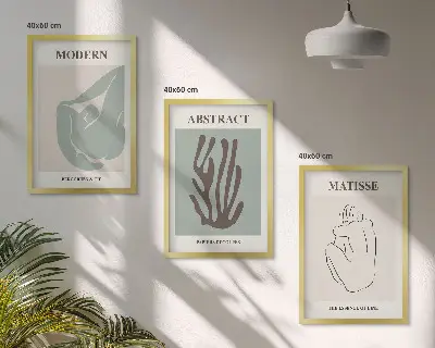 Triptykon med Matisse-inspirerede abstrakte malerier inklusive ramme
