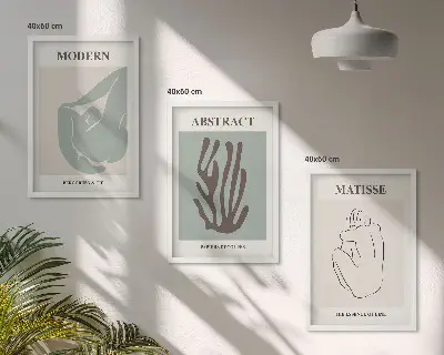 Triptykon med Matisse-inspirerede abstrakte malerier inklusive ramme