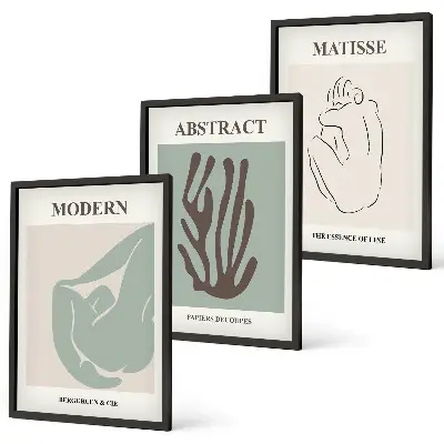 Triptykon med Matisse-inspirerede abstrakte malerier inklusive ramme