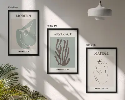 Triptykon med Matisse-inspirerede abstrakte malerier inklusive ramme