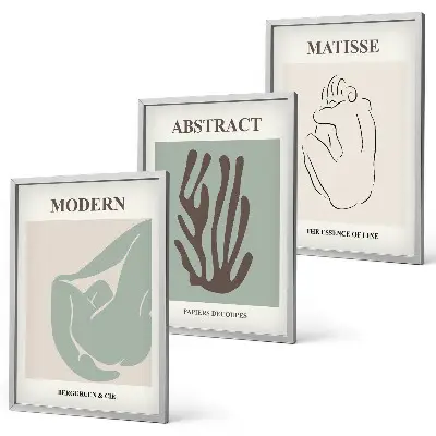 Triptykon med Matisse-inspirerede abstrakte malerier inklusive ramme