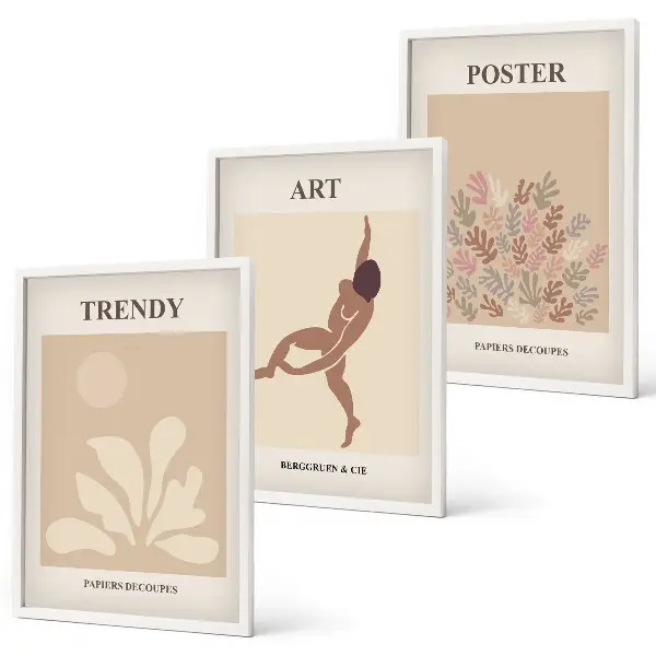 Triptyk af Matisses abstrakte former med ramme