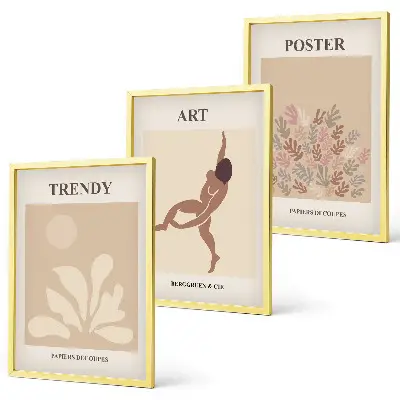 Triptyk af Matisses abstrakte former med ramme