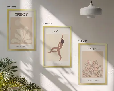 Triptyk af Matisses abstrakte former med ramme