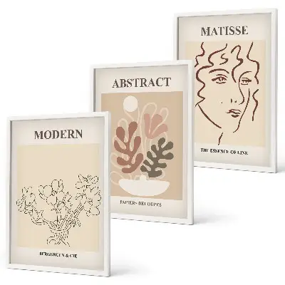 Billedsæt til soveværelset med moderne plantelinjer