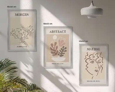 Billedsæt til soveværelset med moderne plantelinjer