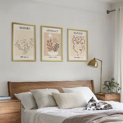 Billedsæt til soveværelset med moderne plantelinjer