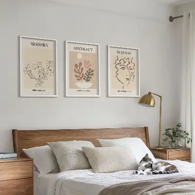 Billedsæt til soveværelset med moderne plantelinjer