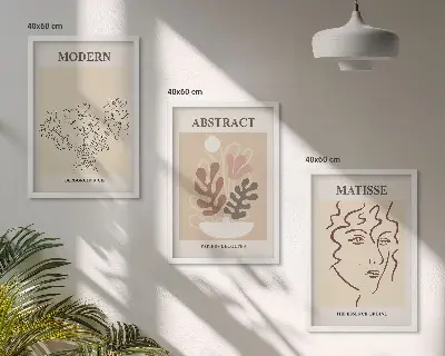 Billedsæt til soveværelset med moderne plantelinjer